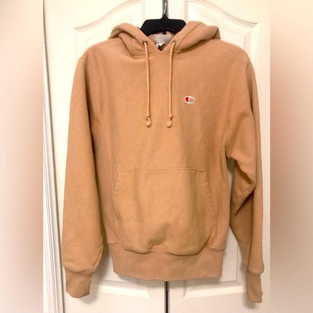 Like new Champion Reverse Weave small tan hoodie with kangaroo pouch